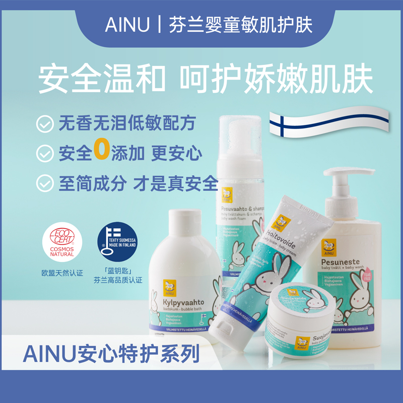 芬兰AINU婴儿沐浴露宝宝洗发沐浴二合一洗发水温和无泪宝宝沐浴露