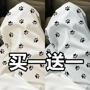 白色KT猫脚印睡裤 女可外穿云朵棉夏季 新款 慵懒风春秋遛弯阔腿长裤