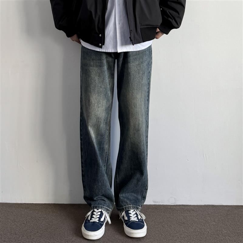 ONUN 美式复古水洗做旧宽松直筒牛仔裤百搭休闲显瘦显高阔腿长裤