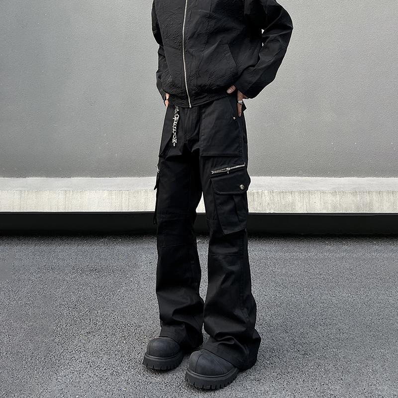 BLAEXIT美式复古直筒微喇黑色工装裤男机能多口袋cleanfit裤子潮