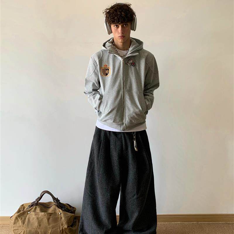 白菜coke美式拼接纯棉重磅连帽boxy通勤卫衣hoodie夹克上衣男女