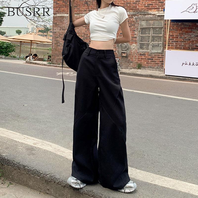 busrr黑色镰刀西装裤女夏季2025新款薄垂感微喇显瘦阔腿休闲裤子