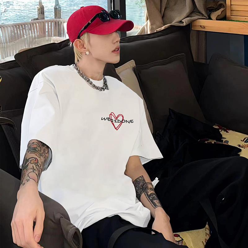 WE11DONE TRACK刺绣夏季小众潮牌美式WELLDONE重磅宽松短袖T恤男