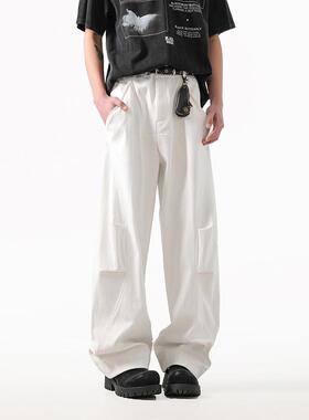 BLANKIN 高街cleanfit白色弯刀休闲裤子男女美式阔腿宽松直筒长裤