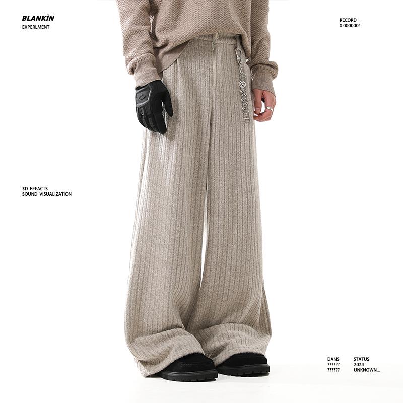 BLANKIN 极简老钱风直筒呢料休闲裤男女秋冬加绒垂感复古阔腿长裤