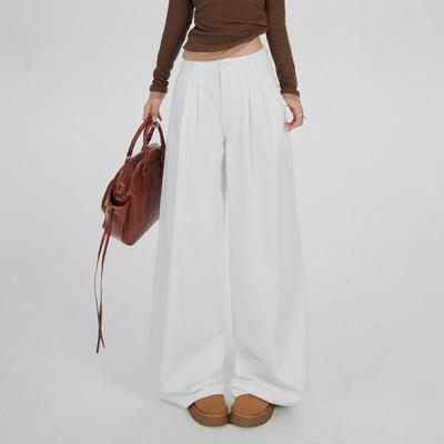 ZXZA白色复古美式宽松阔腿牛仔裤女春夏百搭垂感透气直筒拖地裤子