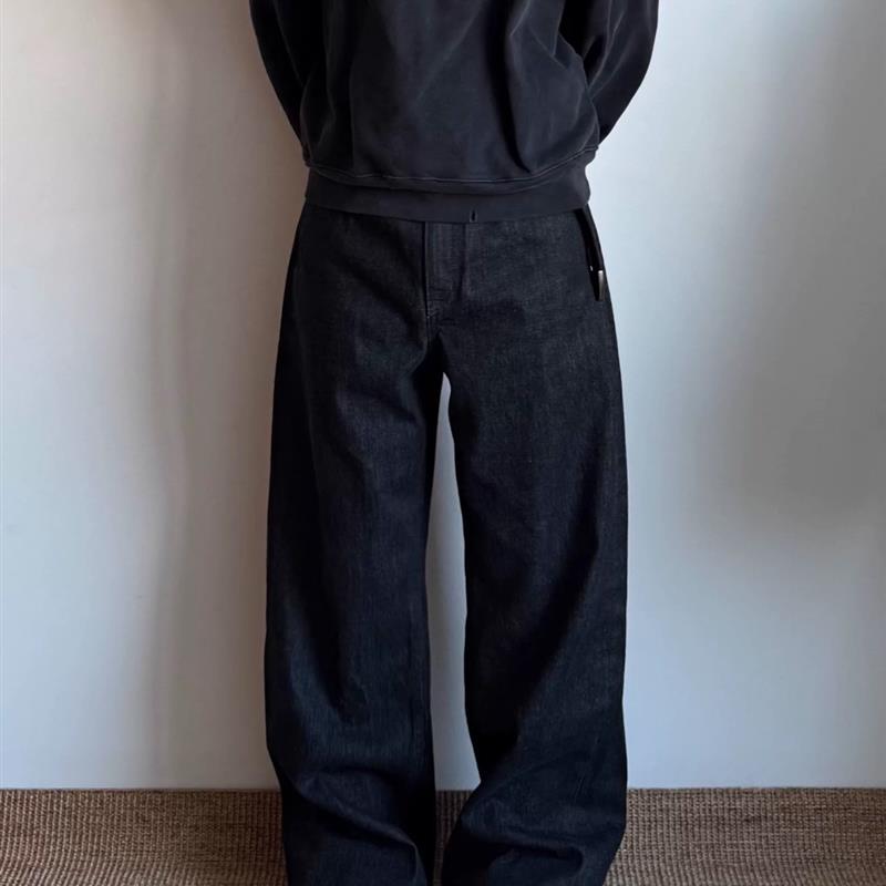 白菜coke黑色赤耳窄幅红边原牛直筒微喇阔腿A字cleanfit牛仔裤