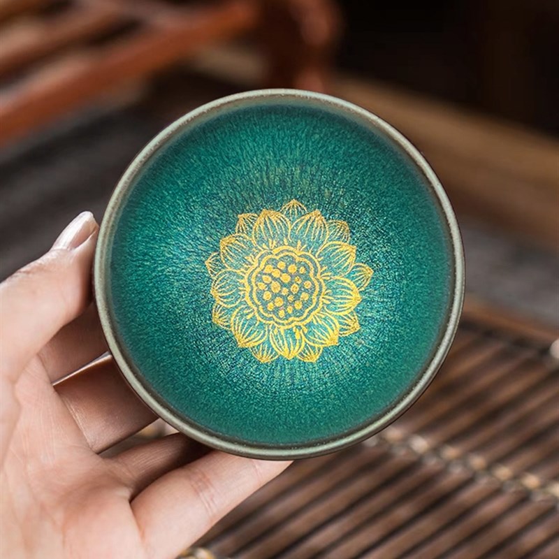 极速流光溢彩向日葵建阳建盏主人杯莲花杯彩O金陶瓷老板杯茶杯盏