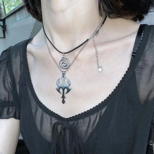Y2K necklace Fairycore Grunge 极速spiral Leather pendalnt