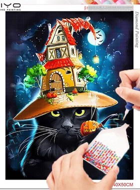 极速Diamond Painting Black Cat Full Square ROound Handmade G