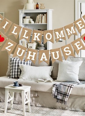 极速wiallkommen zuhause 欢迎回家麻布拉旗横幅燕尾旗鱼尾旗装饰