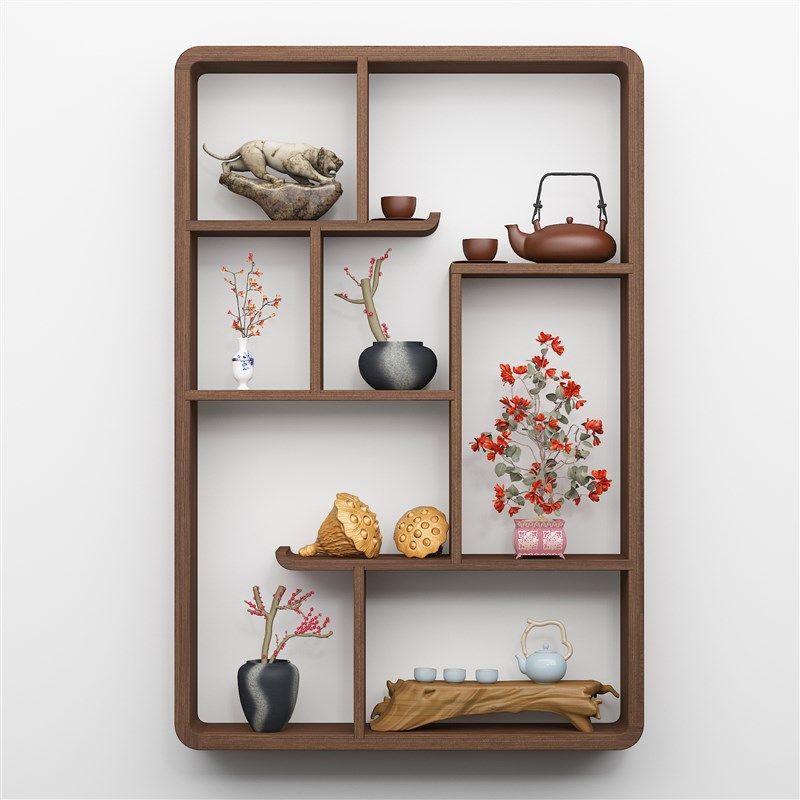 极速挂墙博古架客厅摆件实木中式多宝阁茶架壁Q挂式置物架古董现