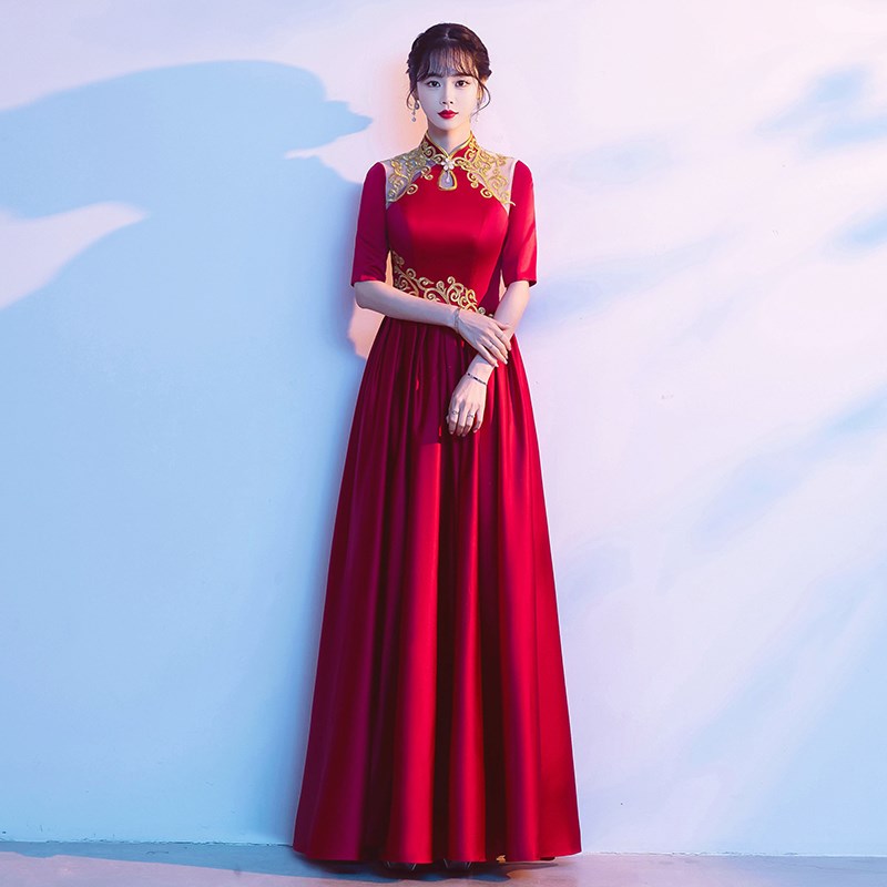 大合唱红歌比赛服装合唱团演出服表演长J裙女中国风主持人独唱礼