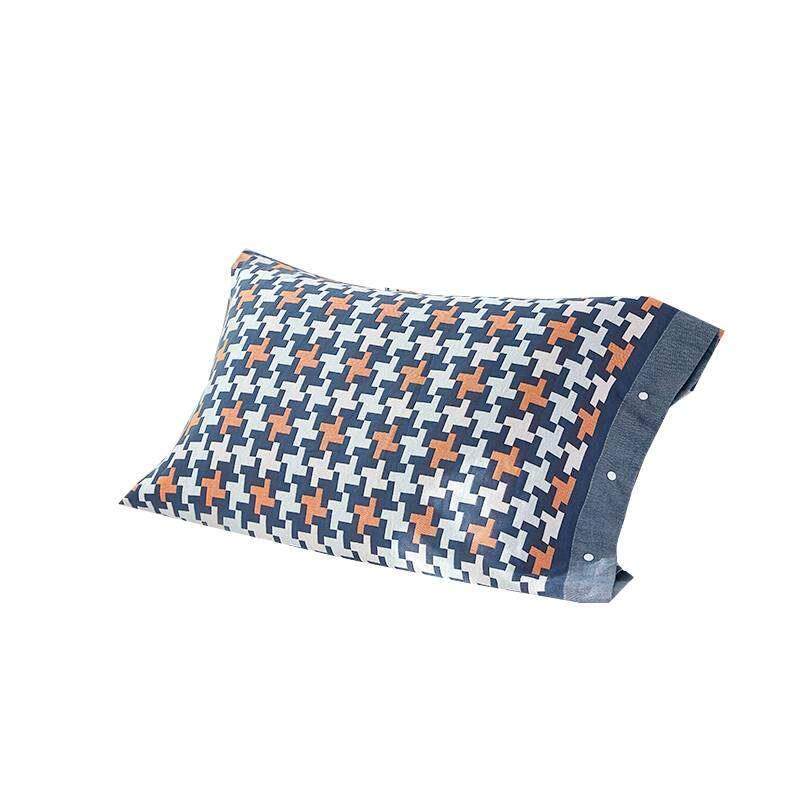 极速纯棉纱布枕套一对装全包按扣B式固定防滑全棉枕巾套一体不脱