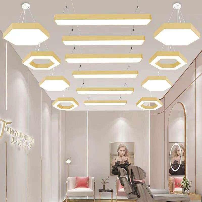 金色网红美发店直播间专用灯具超亮无影灯理发店发廊长条吸顶吊灯