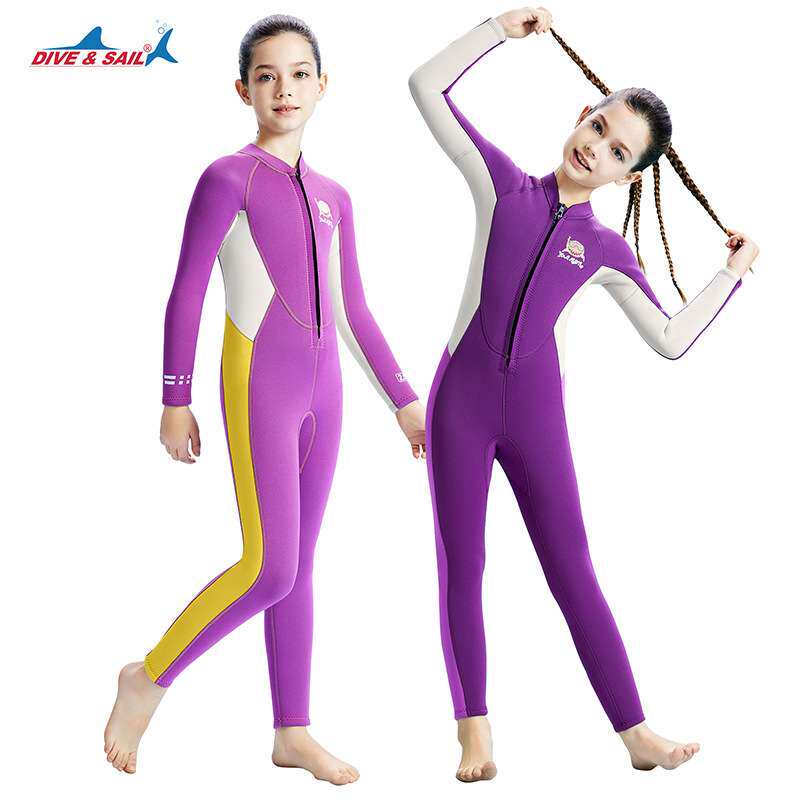 DIVE&SAIL2.5MM儿童潜水服前开连体保暖冬泳衣学生加厚防寒冲浪衣