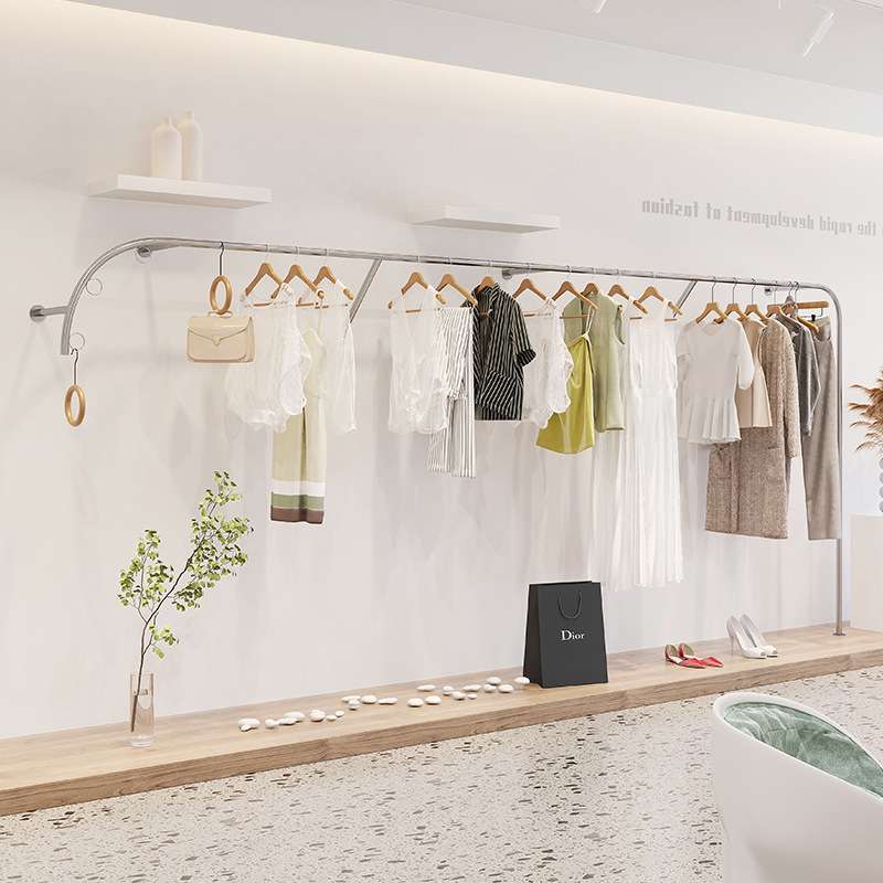 不锈钢拉丝上墙挂衣架服装店创意异形衣服展示架落地式陈列架货架
