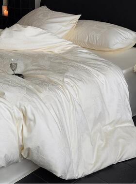 新款100S长绒棉纯棉提花四件套全棉白色高级感床笠款被套床上用品