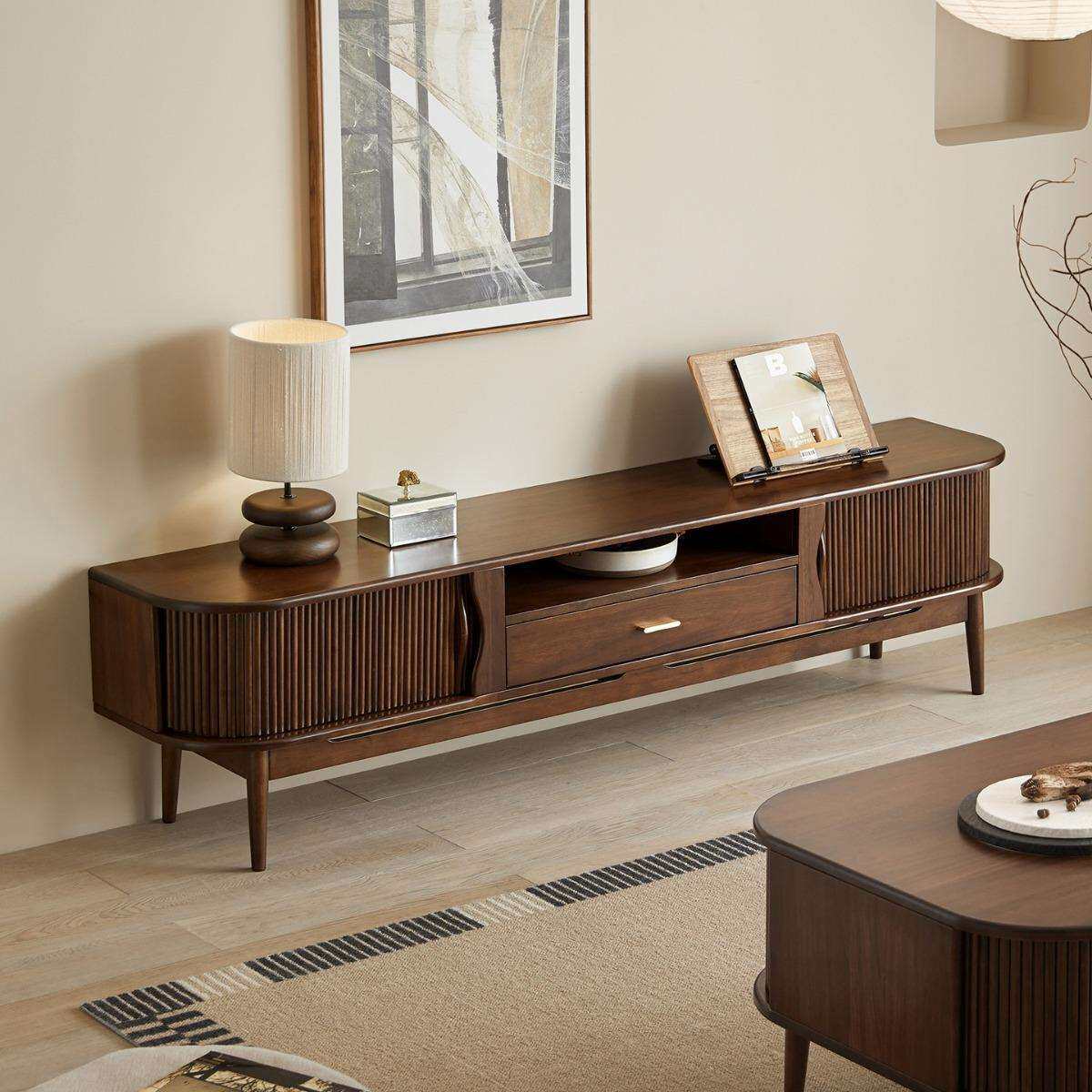 中式黑胡桃木色实木电视柜客厅北欧茶几组合收纳储物柜复古风家具