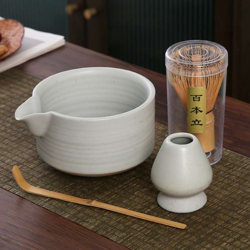 日式茶筅竹抹茶刷子工具茶碗带导流嘴茶具套装陶瓷盘茶道配件器具