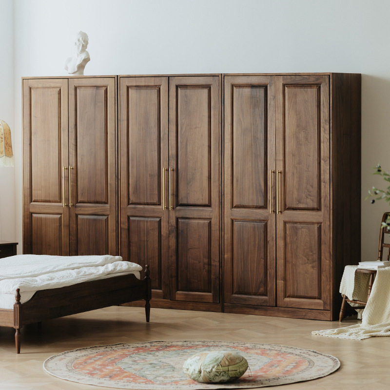 北美黑胡桃木全实木美式衣柜樱桃木卧室多功能储物收纳对开门衣柜