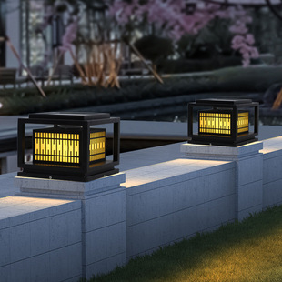 太阳能市电两用led柱头灯户外照明仿云石花园围墙灯庭院灯智能