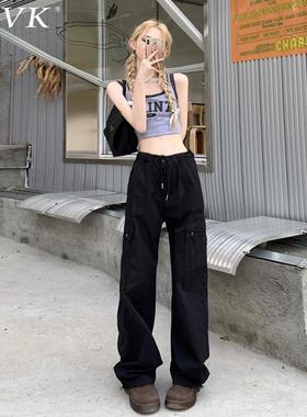 vfvk黑色工装裤女款美式休闲裤女2024新款秋冬宽松加厚运动裤子女