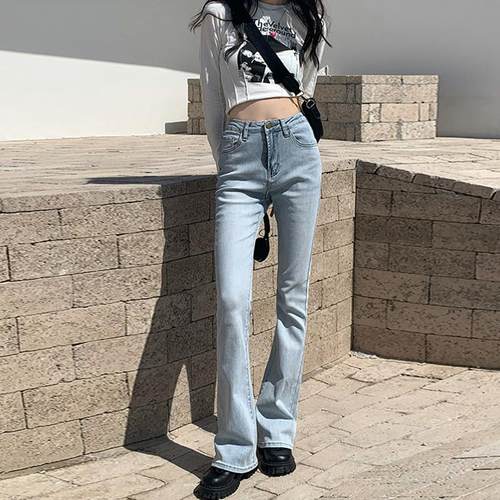 MNVZ牛仔裤女2024年新款辣妹穿搭喇叭裤高腰显瘦设计感小众拖地裤