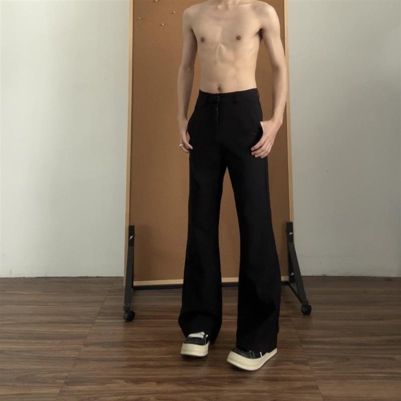 黑色微喇西裤男美式cleanfit喇叭垂感高级感修身直筒薄款西装裤子
