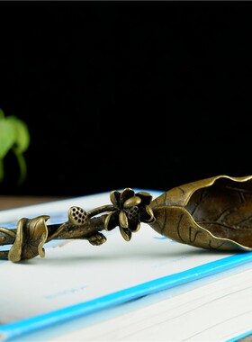 纯铜荷花茶铲手i工艺品中式复古茶叶铲茶匙古典茶具茶宠桌面小摆