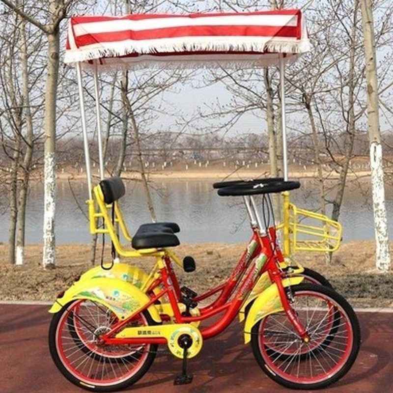 极速24寸e后座观光车自行车四人大人双排脚踏车游览四轮车父子三