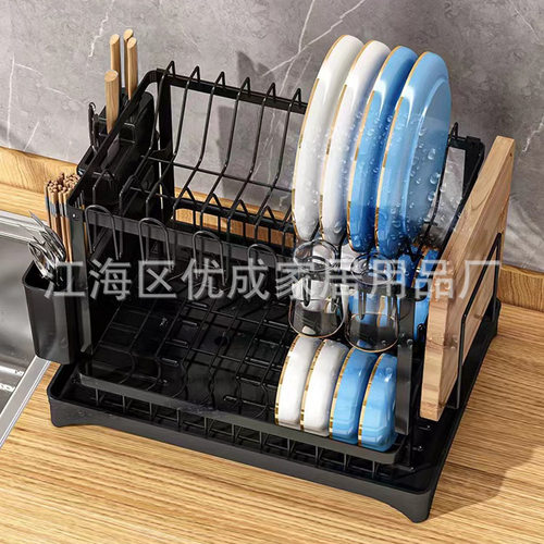 新品双层置物f架 跨境铁艺碗碟收纳碗盘沥水多功能厨房台面沥水碗