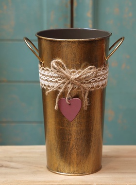 极速金属质感做旧麻绳铁皮提桶花B桶花器花盆花瓶装饰摆件拍摄道