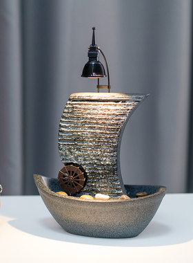 速发一帆风顺轮桌面装饰帆船司水喷泉公流开业送礼水环循摆件