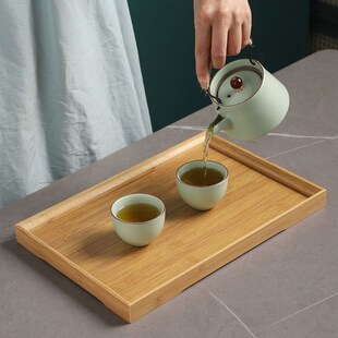 速发日式竹制托盘长烤形实木茶盘沥水茶台盘用水果盘面包盘烧方家