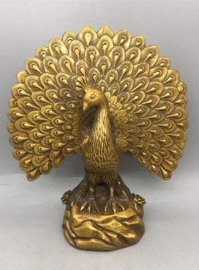 速发大号黄铜孔雀纳屏摆件仿古孔雀开屏家居装饰工艺开品福摆设