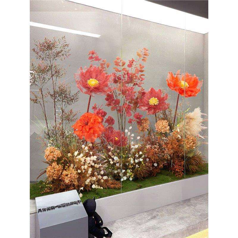 秋红巨型花朵造景拍照直播背景植物场景布置艺术馆商场软装花丛