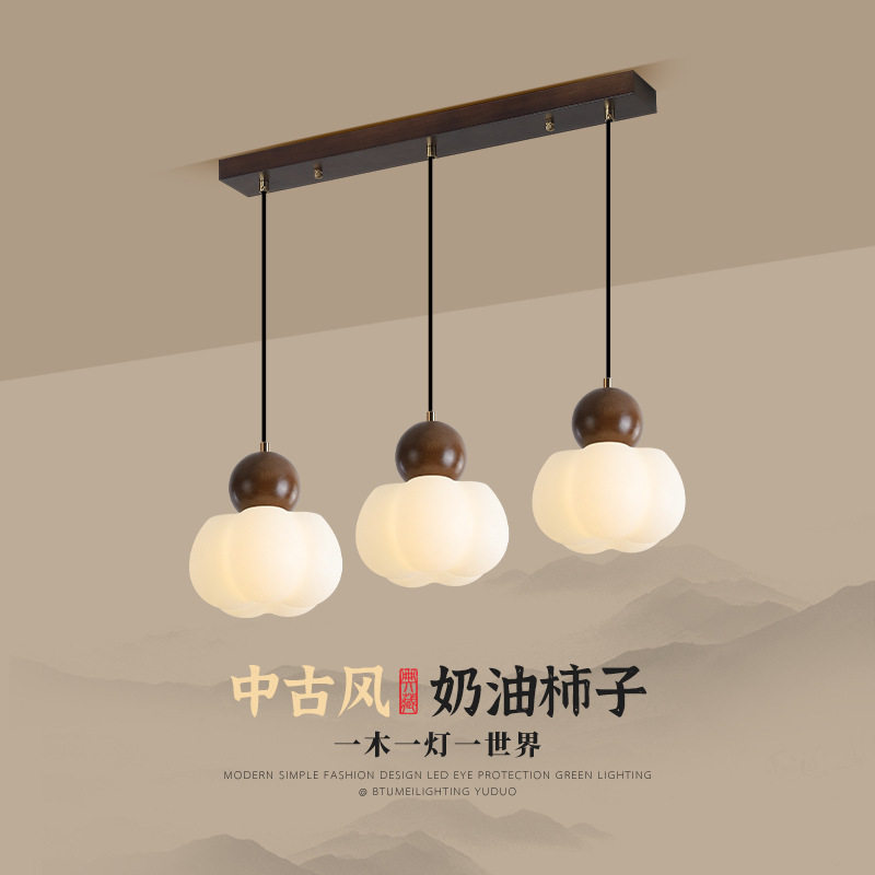 中古风餐厅吊灯法式三头咖啡厅餐桌吧台灯美式复古氛围感玻璃灯具