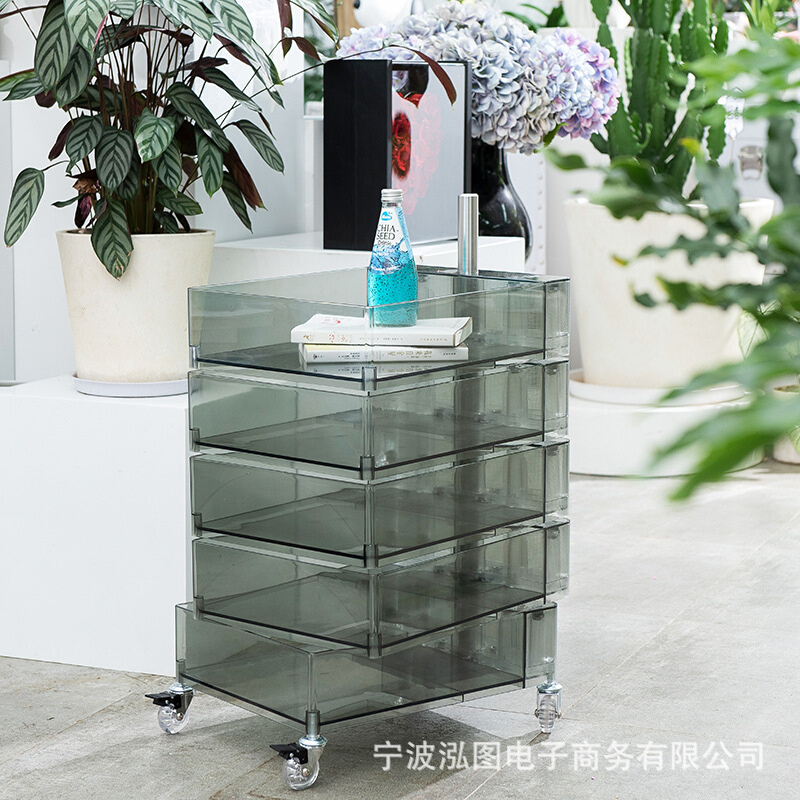 亚克力收纳柜网红ins置物架北欧简约现代可移动床头柜透明旋转柜