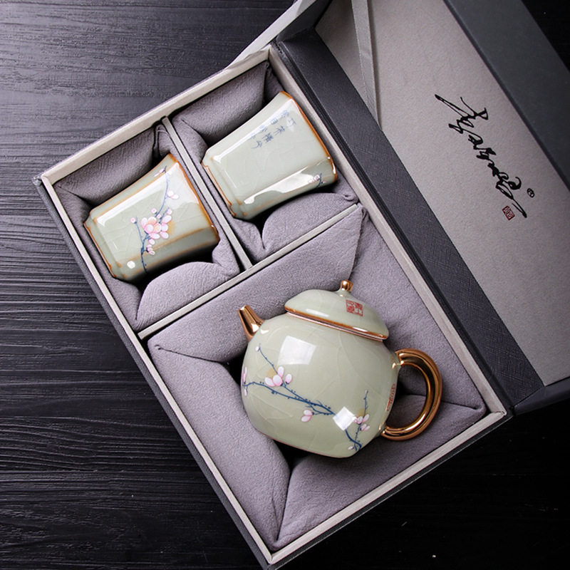 青玉汝窑芳香秦权壶一壶两杯复古李辉熠泡茶壶汝瓷茶具套装单茶壶