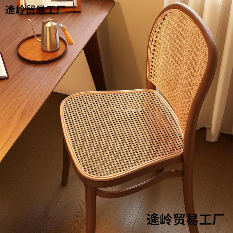 塑料藤编椅子靠背椅家用加厚餐椅中古仿实木餐桌凳子吃饭户外商