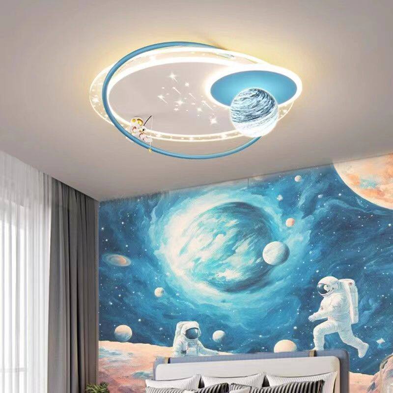 儿童房卧室灯现代简约创意星球温馨男孩女孩房间吸顶灯太空人灯具