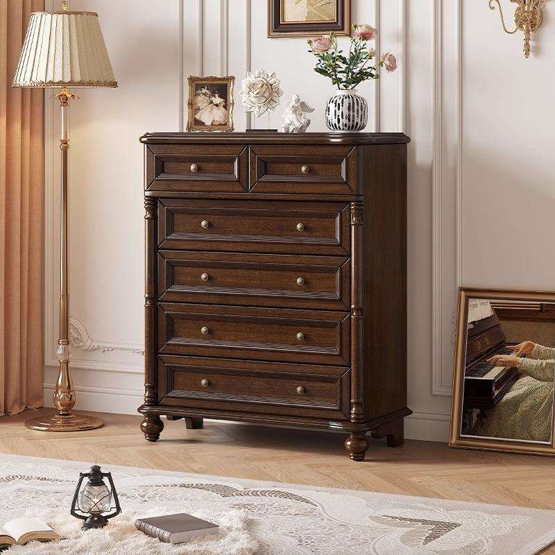 美式全实木六斗柜乡村复古风格客厅靠墙边柜卧室家用收纳储物柜子