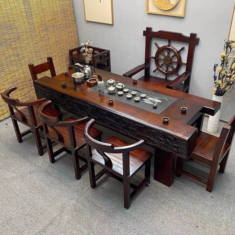 老船木茶桌椅组合客厅家用实木茶几茶具套装一体办公室功夫泡茶台