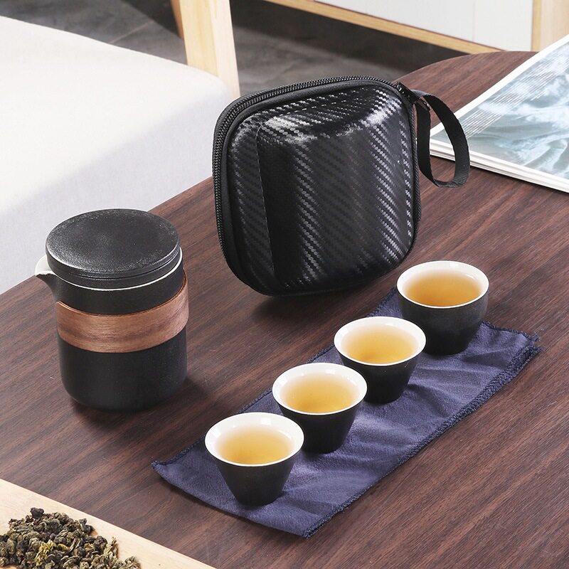 旅行茶具套装户外露营车载随身泡茶茶壶陶瓷便携式快客杯一壶四杯