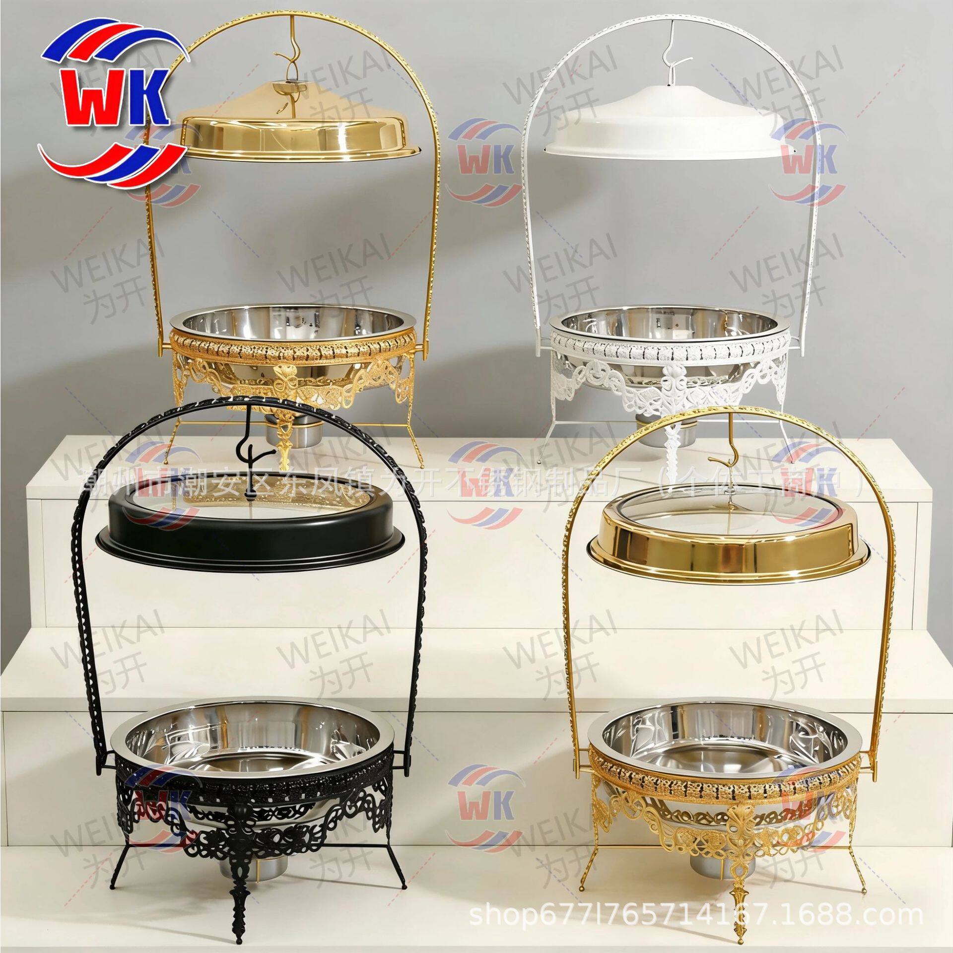 跨境9L豪华金色布菲炉圆形吊盖自助餐炉酒店酒精锅chafingdishes