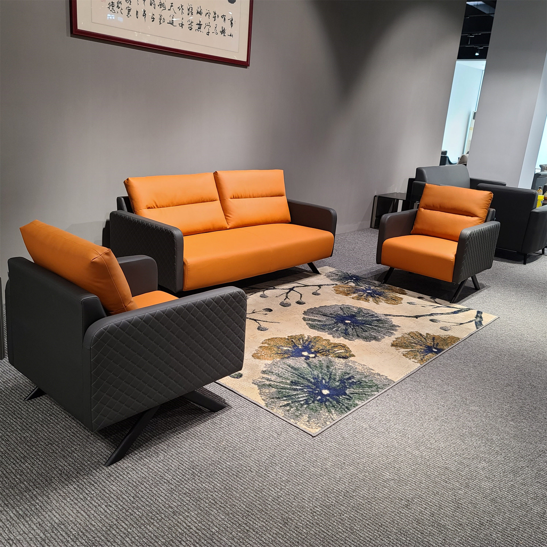 办公沙发现代简约商务会客区接待室沙发三人位办公室沙发茶几组合