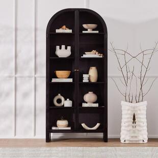 美式简约实木书柜客厅轻奢现代展示柜拱形储物柜墙边装饰柜实木柜