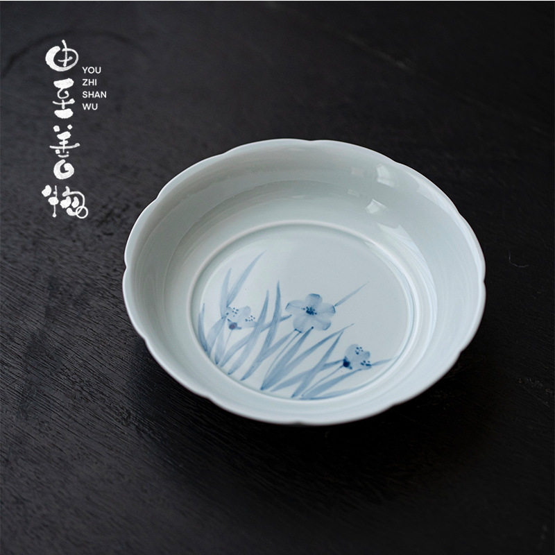 由至 手绘陶瓷茶点盘简约日式干果盘点心盘茶道配件高脚盘子