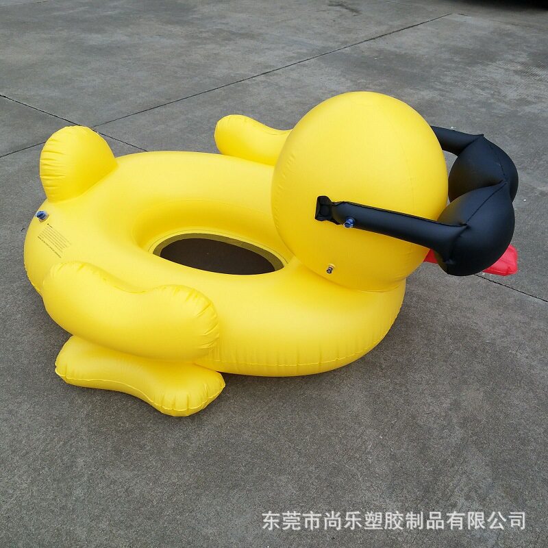 厂家充气网布大黄鸭大嘴鸭坐骑浮排浮床 中间漏水墨镜大黄鸭